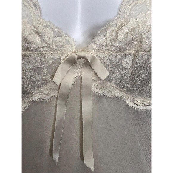 1970s Light Ivory White Lace Tiered Sleeveless Maxi Slip Lingerie Dress W/Bow. S - Picture 6 of 10